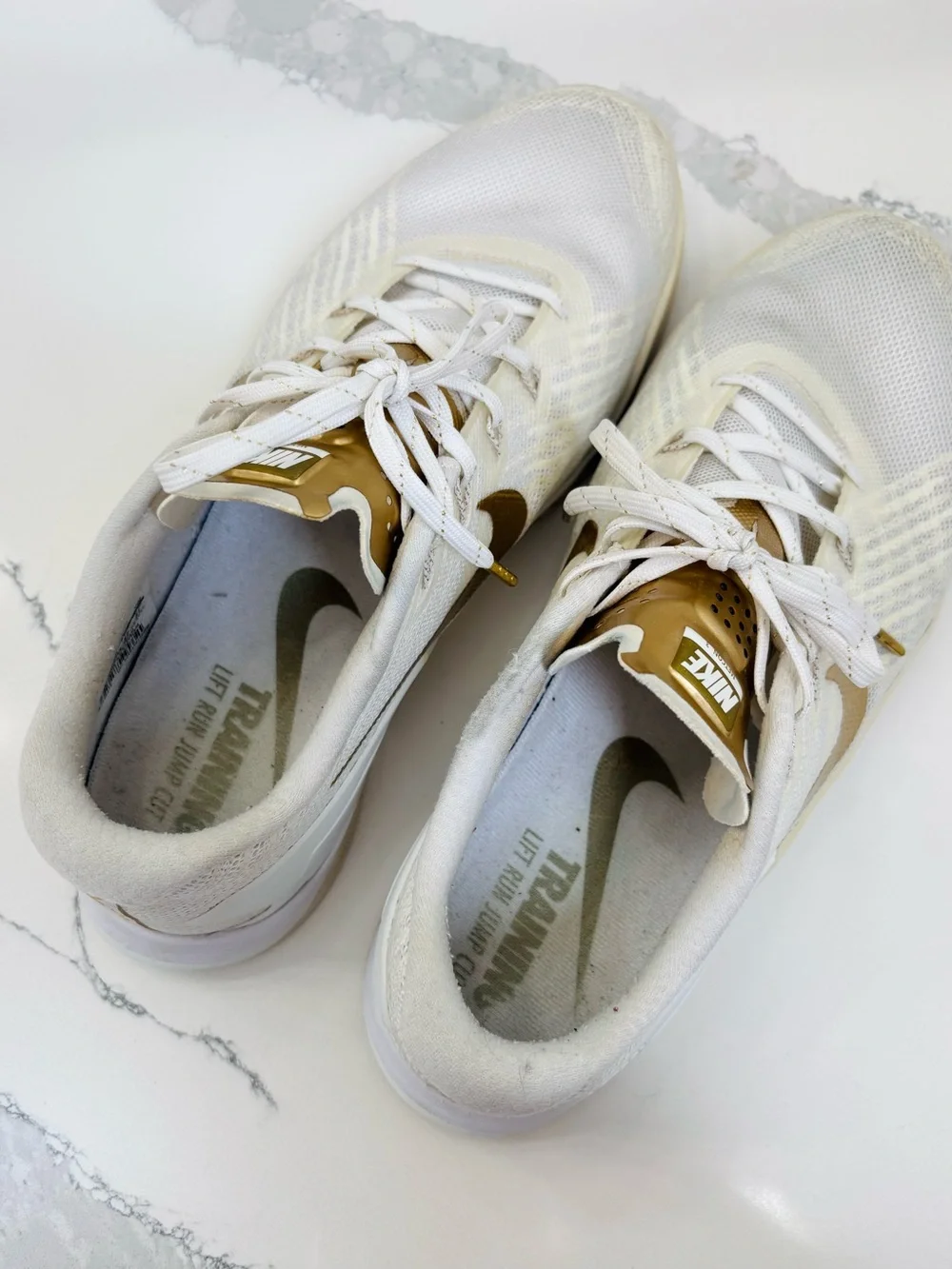 Nike Women’s 10 Metacon 3 AMP White/Gold Athletic Training Shoes/Sneakers